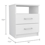 Modern White Nightstand with 2-Drawers and Shelf