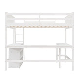 Full Size Loft Bed with Shelves and Desk - White- by Lissie Lou