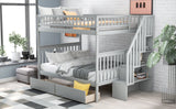 Full Over Full Bunk Bed with Two Drawers and Storage - Contemporary Gray- by Lissie Lou