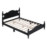 Full Size Wood Platform Bed Frame,Retro Style Platform Bed with Wooden Slat Support,Black