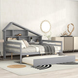 Full Size Platform Bed with Trundle and House Shaped Shelving - Gray- by Lissie Lou