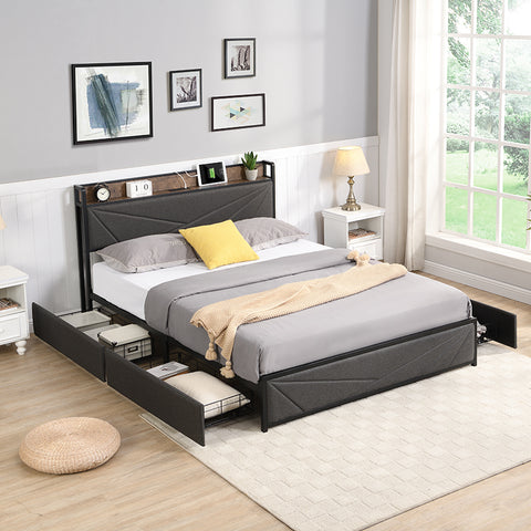 Lissie Lou Queen Bed Frame with Storage and Charging Station