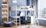 Full Size Loft Bed with Shelves and Desk - White- by Lissie Lou