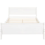 Queen Size Wood Platform Bed with Headboard and Wooden Slat Support (White)