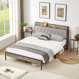 Bed Frame with Charging Station, Queen Size - Grey- by Lissie Lou