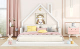 Full Size Wood Floor Bed with House-shaped Headboard, White