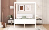 Queen Size Canopy Platform Bed with Headboard and Footboard,Slat Support Leg - White