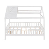 Full Size Wood House Bed with Fence, White