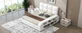 Eclipse Queen Platform Bed - White Upholstered Design with Multimedia Nightstand and Storage by Lissie Lou