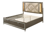 Skylar Full Bed w/Storage, LED, PU & Dark Champagne 25335F