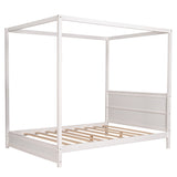 Queen Size Canopy Platform Bed with Headboard and Support Legs,White