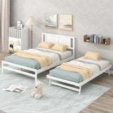 Full Size Platform Bed with Adjustable Trundle - White- by Lissie Lou