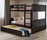 Classic Full Over Full Bunk Bed with Twin Size Trundle in Rich Espresso