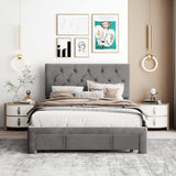 Full Size Storage Bed - Velvet Upholstered Platform with Big Drawer- Grey- by Lissie Lou