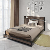 Platform Queen Bed with Electrical Sockets, Fast Assemble Design