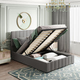 Full Size Upholstered Platform Bed with Hydraulic Storage System- Gray- by Lissie Lou