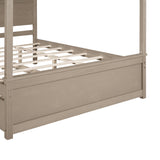 Wood Canopy Bed with Trundle Bed ,Full Size Canopy Platform bed With  Support Slats .No Box Spring Needed, Brushed  Light Brown- Online Orders Only