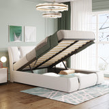 Full Size Upholstered Faux Leather Platform Bed with Hydraulic Storage System- White- by Lissie Lou