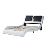 Multi-Feature Faux Leather Platform Bed Frame - LED, Bluetooth, Massage, Queen - White