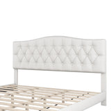 Regal King Size Upholstered Platform Bed with Saddle Curved Headboard in Beige