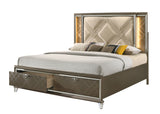 Skylar Full Bed w/Storage, LED, PU & Dark Champagne 25335F