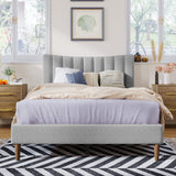 Upholstered Platform Bed Frame with Vertical Channel Tufted Headboard, No Box Spring Needed, Full,Gray- Online Orders Only