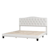 Regal King Size Upholstered Platform Bed with Saddle Curved Headboard in Beige