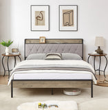 Bed Frame with Charging Station, Queen Size - Grey- by Lissie Lou