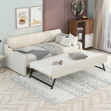 Twin Size Upholstery Daybed with Trundle and USB Charging Design,Trundle can be flat or erected, Beige