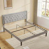 Light Grey Bed Frame with Adjustable Border Headboard Queen]