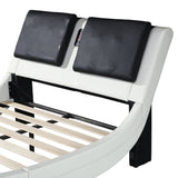 Multi-Feature Faux Leather Platform Bed Frame - LED, Bluetooth, Massage, Queen - White