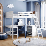 Full Size Loft Bed with Shelves and Desk - White- by Lissie Lou