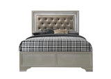 Modern Champagne Crocodile Skin Finish Upholstered 1pc Queen Size LED Panel Bed Faux Diamond Tufted Bedroom Furniture