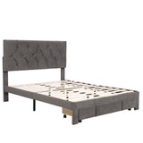 Full Size Storage Bed - Velvet Upholstered Platform with Big Drawer- Grey- by Lissie Lou