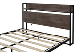 Platform Queen Bed with Electrical Sockets, Fast Assemble Design