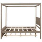 Wood Canopy Bed with Trundle Bed ,Full Size Canopy Platform bed With  Support Slats .No Box Spring Needed, Brushed  Light Brown- Online Orders Only