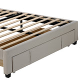 Queen Size Storage Bed Velvet Upholstered Platform Bed with a Big Drawer - Beige