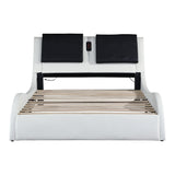 Multi-Feature Faux Leather Platform Bed Frame - LED, Bluetooth, Massage, Queen - White