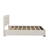 Queen Upholstered Platform Bed with Twin Size Trundle and Two Drawers, Beige