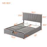 Queen size Upholstered Platform bed with a Hydraulic Storage System - Gray