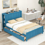 Full Size Platform Bed with Drawers and Storage Shelves - Blue- by Lissie Lou