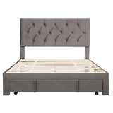 Full Size Storage Bed - Velvet Upholstered Platform with Big Drawer- Grey- by Lissie Lou