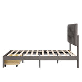 Full Size Storage Bed - Velvet Upholstered Platform with Big Drawer- Grey- by Lissie Lou