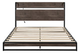 Platform Queen Bed with Electrical Sockets, Fast Assemble Design