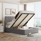 Full Size Upholstered Platform Bed with Hydraulic Storage System - Modern Elegance- Gray- by Lissie Lou