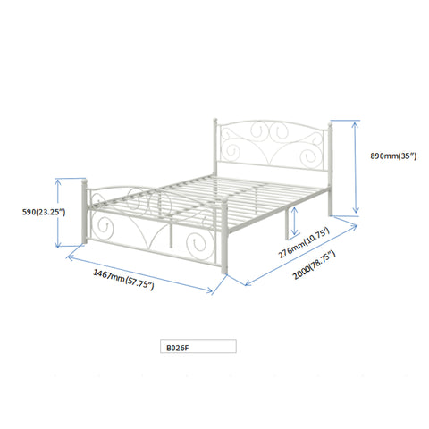 Full Size White Metal Bed Frame - Modern Design with Sturdy Metal Structure and Slat Support