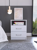 Modern White Nightstand with 2-Drawers and Shelf