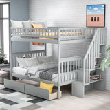 Full Over Full Bunk Bed with Two Drawers and Storage - Contemporary Gray- by Lissie Lou