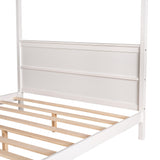 Queen Size Canopy Platform Bed with Headboard and Support Legs,White