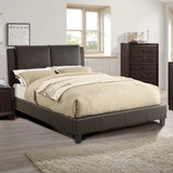 California King Size Bed with Modern Two-Panel Faux Leather Upholstered Headboard - Brown- by Lissie Lou